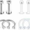 FECTAS Body Piercing Studs | Fectas Cartilage Earring Stud Forward-Helix Earrings-Internal Threaded Labret Lip Medusa Piercing Ring 16G