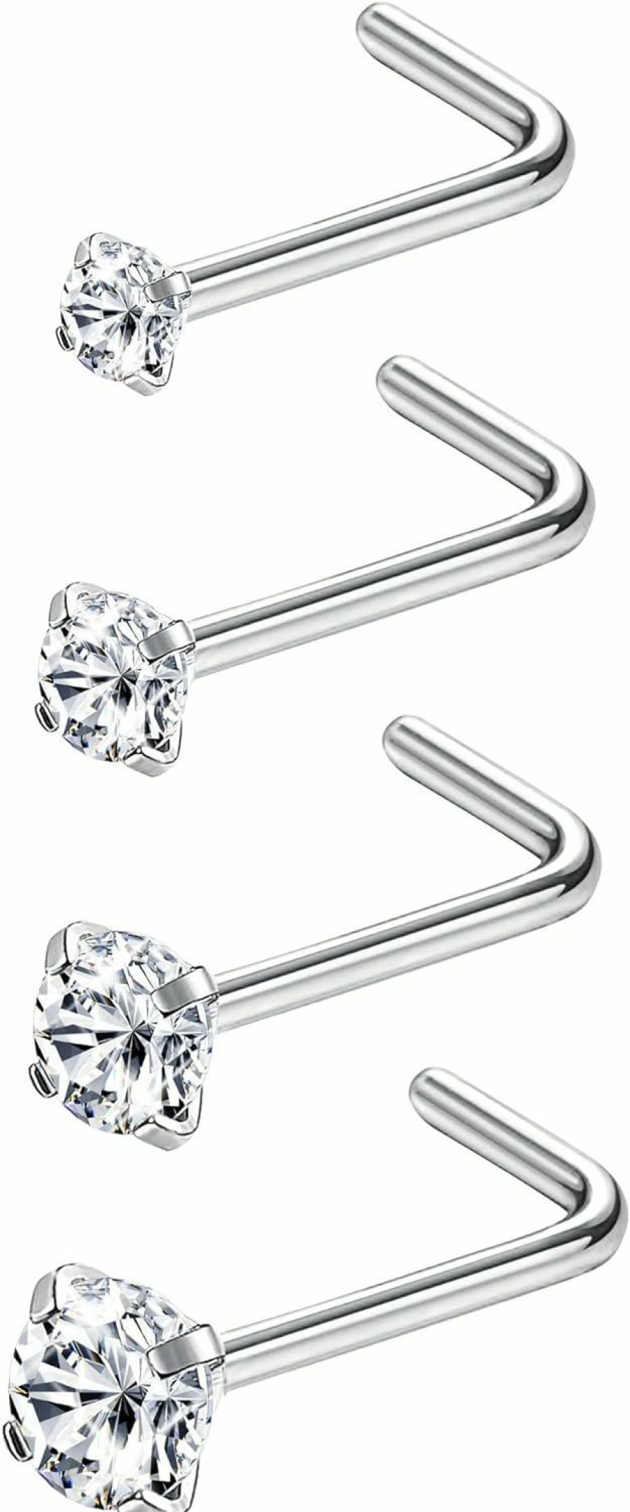 Jstyle Body Piercing Studs | Jstyle 20G 4Pcs Stainless Steel Nose Rings Studs L-Shape Piercing Body Jewelry 1.5Mm 2Mm 2.5Mm 3Mm