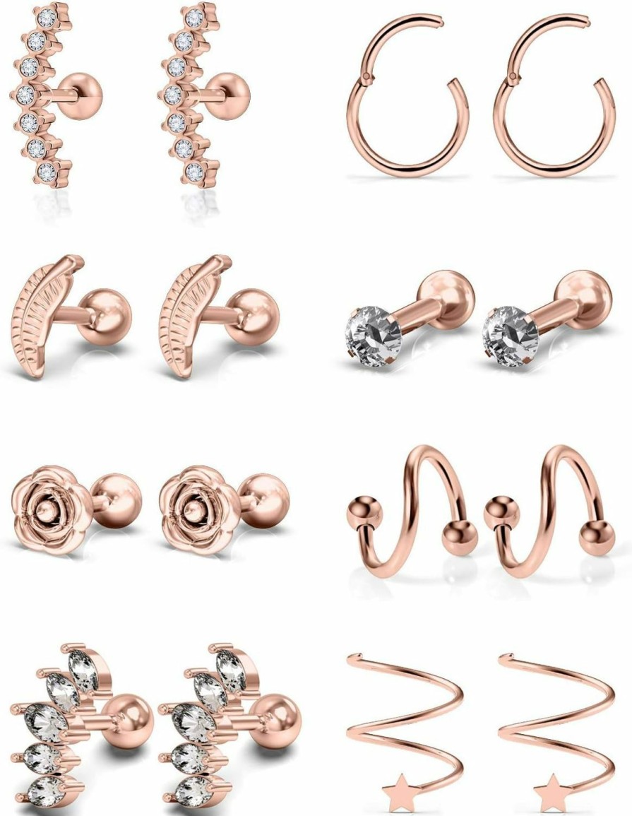 Jenxnjsjo Body Piercing Studs | Jenxnjsjo Cartilage Earring Tragus Piercing Jewelry Helix Piercing Jewelry Conch Piercing Jewelry Cartilage Hoop Earring Flat Back Earrings For Women Helix Earrings Tragus Jewelry Cartilage Earrings