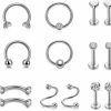 PiercingJ Body Piercing Studs | Piercingj 16G Stainless Steel Helix Cartilage Tragus Stud Earring Hoops For Women Grils Cz Barbell Piercing Earrings Stud Body Piercing Jewelry 14Pcs