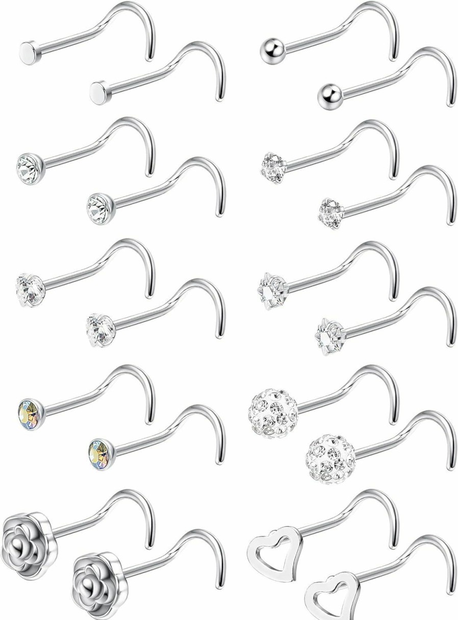 FIBO STEEL Body Piercing Studs | Fibo Steel 10-30Pcs 20G Stainless Steel Nose Ring Studs Body Jewelry Piercing Cz Inlaid 1.5Mm-3.5Mm