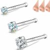 BodyAce Body Piercing Studs | Bodyace 18K White Gold Nose Rings For Women Men, 20G Real Solid 18K Nose Rings Studs, Simulated Diamond Nose Piercing Jewelry 1.5Mm 2Mm 3Mm