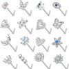 YADOCA Body Piercing Studs | Yadoca 16 Pcs 20G Nose Studs Surgical Steel L Shaped Nose Rings Studs For Women Opal Cz Heart Butterfly Nose Piercing Jewelry Silver Rose Gold