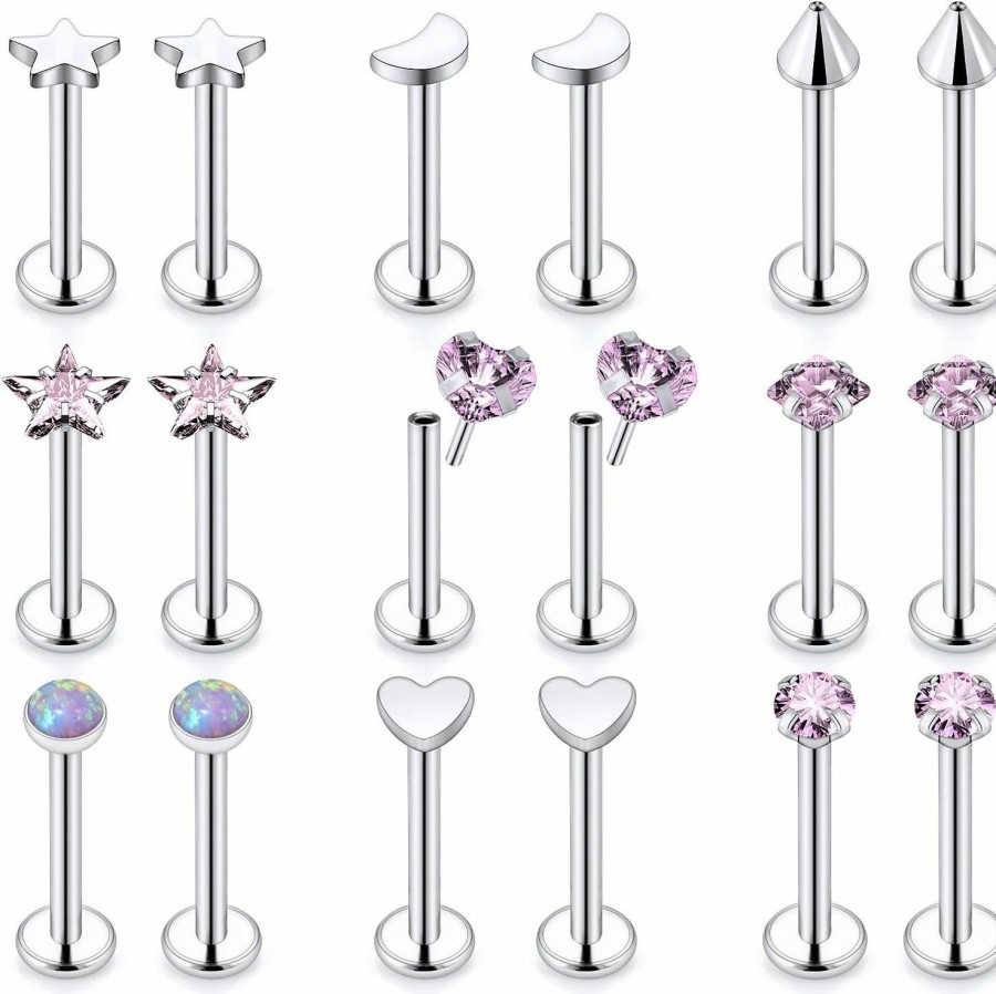 Tkzndnm Body Piercing Studs | Tkzndnm Threadless Noses Rings, Flat Back Earrings, 20G-Gauge 5/16In-Post 3Mm-Top, 9Pairs Hypoallergenic Surgical Steel Cartilage Helix Tragus Conch Piercing Jewelry For Women Men.