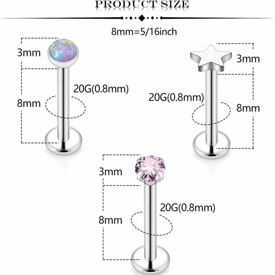 Tkzndnm Body Piercing Studs | Tkzndnm Threadless Noses Rings, Flat Back Earrings, 20G-Gauge 5/16In-Post 3Mm-Top, 9Pairs Hypoallergenic Surgical Steel Cartilage Helix Tragus Conch Piercing Jewelry For Women Men.