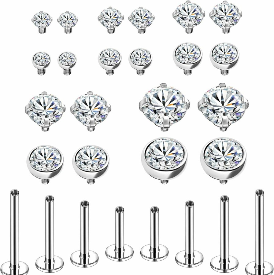 BodyAce Body Piercing Studs | Bodyace 16G 18G Internal Thread Lip Rings, Surgical Steel Labret Studs Flat Back Earrings, Cz Nose Rings Studs Piercing Jewelry For Medusa/Monroe/Tragus/Helix/Cartilage