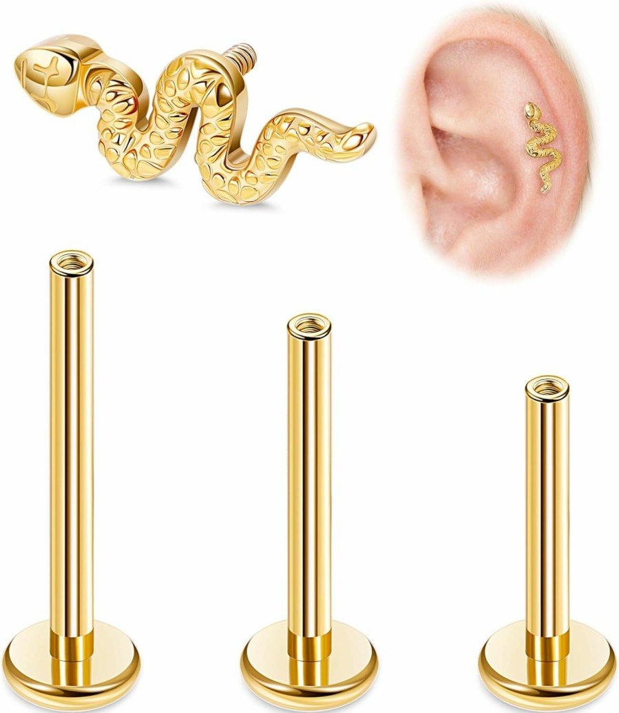 Vegolita Body Piercing Studs | Vegolita 16G G23 Titanium Labret Monroe Stud Internally Threaded Lip Ring Snake Cartilage Helix Tragus Medusa Stud Hypoallergenic Flat Back Stud Piercing Jewelry 6Mm 8Mm 10Mm