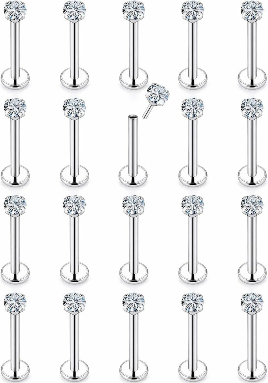 Vsnnsns Body Piercing Studs | Vsnnsns 20G 18G 16G Push In Lip Rings Stainless Surgical Steel Labret Jewelry Monroe Lip Rings Nail Cartilage Tragus Helix Earrings Studs Nose Ring Medusa Piercing Jewelry For Women Men Cz 20Pcs