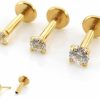 Emmajewels Body Piercing Studs | Emmajewels 18G 1/4\" 5/16\" Triple Forward Helix Stud Earring Gold Tone Cartilage 2-4Mm Threadless Push Pin Prong Set Cz Stone Tragus Ring 6, 8Mm Posts