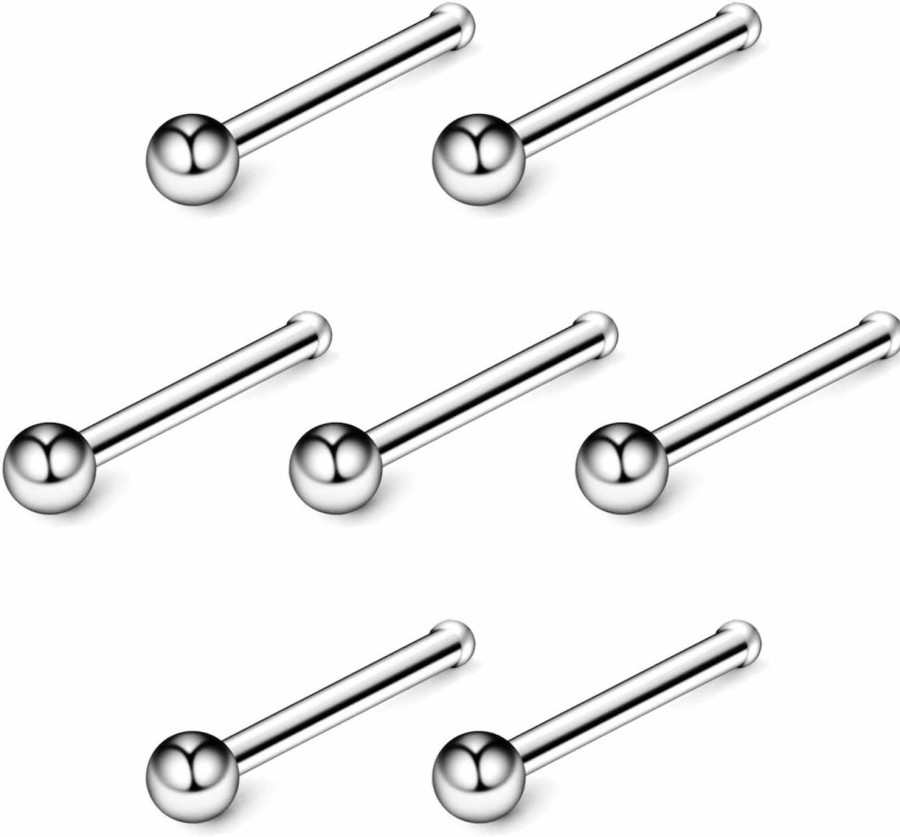 JEWELRIESHOP Body Piercing Studs | Jewelrieshop 40Pcs Nose Ring Studs Stainless Steel Nose Hoop Piercing Jewelry Bone Studs For Women Men Hypoallergenic 22G