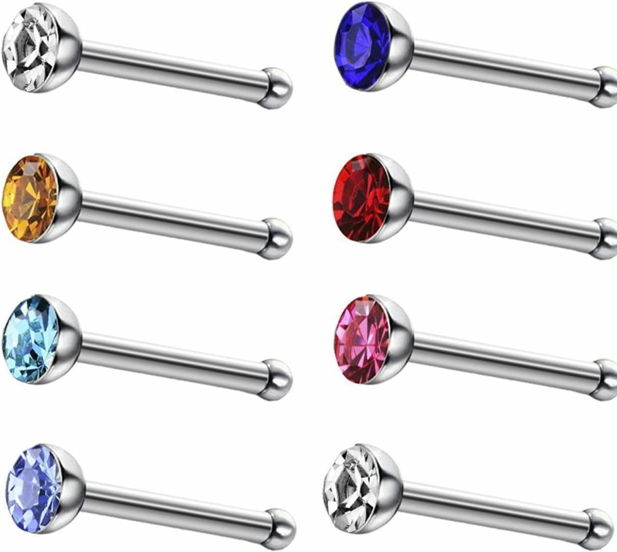 JEWELRIESHOP Body Piercing Studs | Jewelrieshop 40Pcs Nose Studs Stainless Steel Cz Nose Rings Stud Piercing Jewelry Bone Studs For Women Men Hypoallergenic 22G