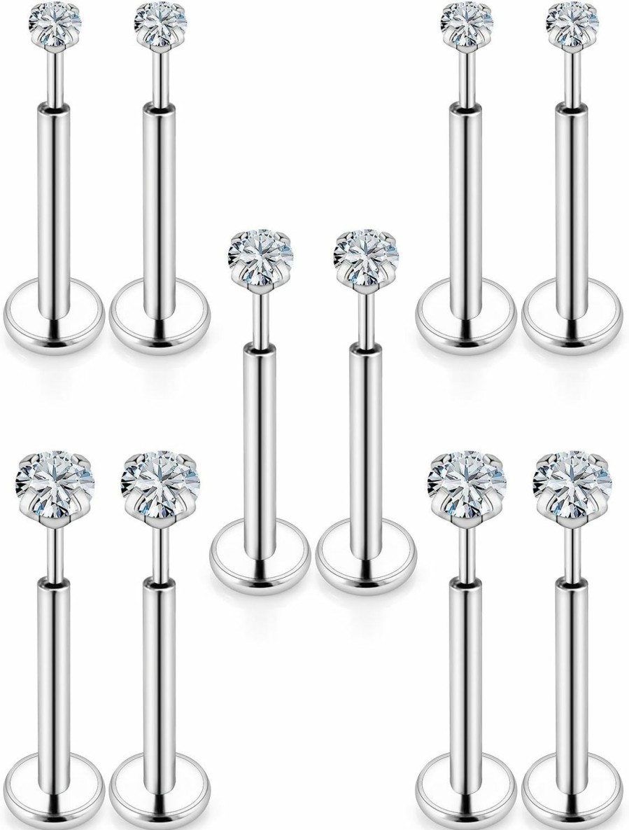 Kridzisw Body Piercing Studs | Kridzisw 20G 18G 16G Threadless Flat Back Nose Rings Studs For Women Men Hypoallergenic Surgical Steel Nose Studs Push In Ear Cartilage Helix Tragus Stud Earring Piercing Jewelry 6Mm