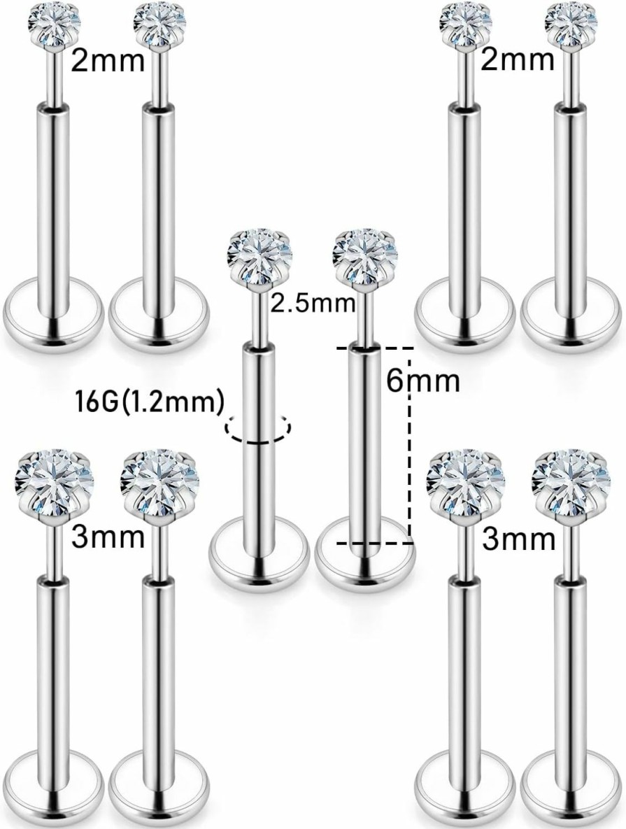 Kridzisw Body Piercing Studs | Kridzisw 20G 18G 16G Threadless Flat Back Nose Rings Studs For Women Men Hypoallergenic Surgical Steel Nose Studs Push In Ear Cartilage Helix Tragus Stud Earring Piercing Jewelry 6Mm