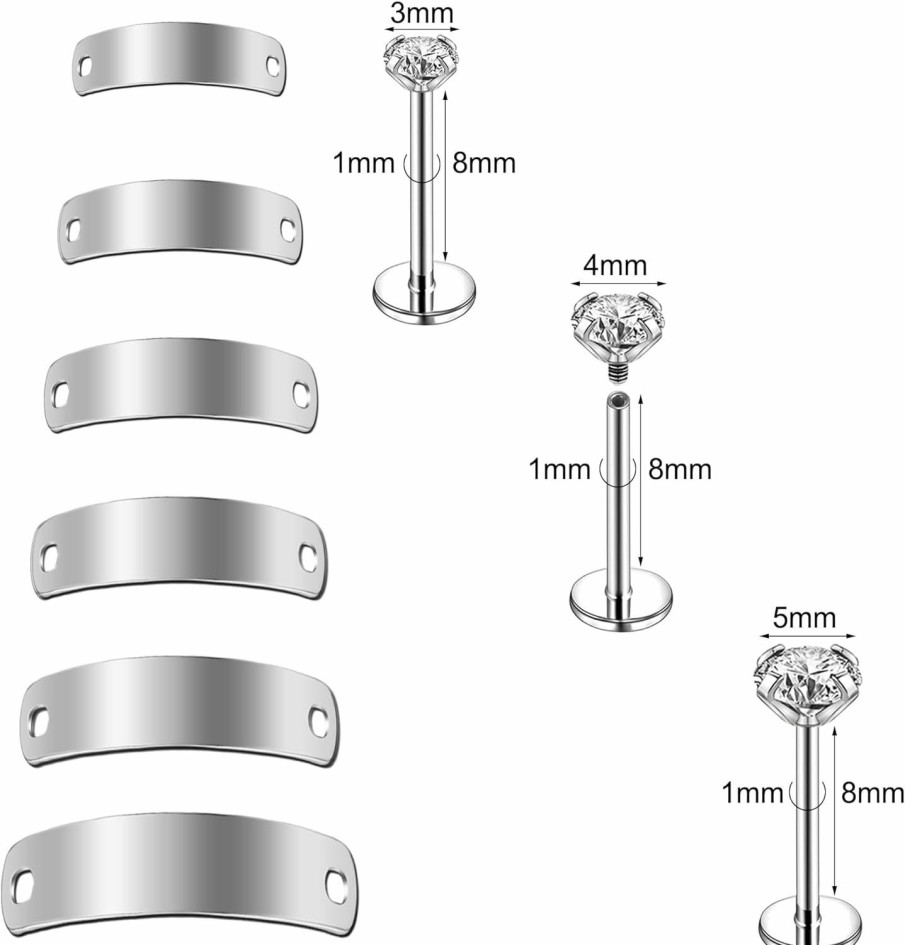 AccGin Body Piercing Studs | Accgin 12Pcs 20G 18G Surgical Steel Across Top Nose Rings Chain For Women Eyebrow Barbell Cubic Zirconia Nose Studs Nostril Chain For Women Men Chain Nose Piercing Jewelry Eyebrow Piercing Jewelry Silver