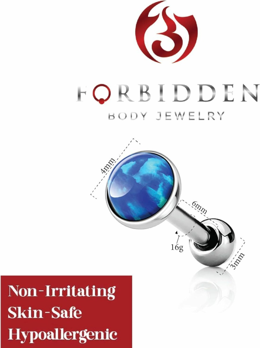 Forbidden Body Jewelry Body Piercing Studs | Forbidden Body Jewelry 16G Surgical Steel Synthetic Opal Cartilage Stud Earring