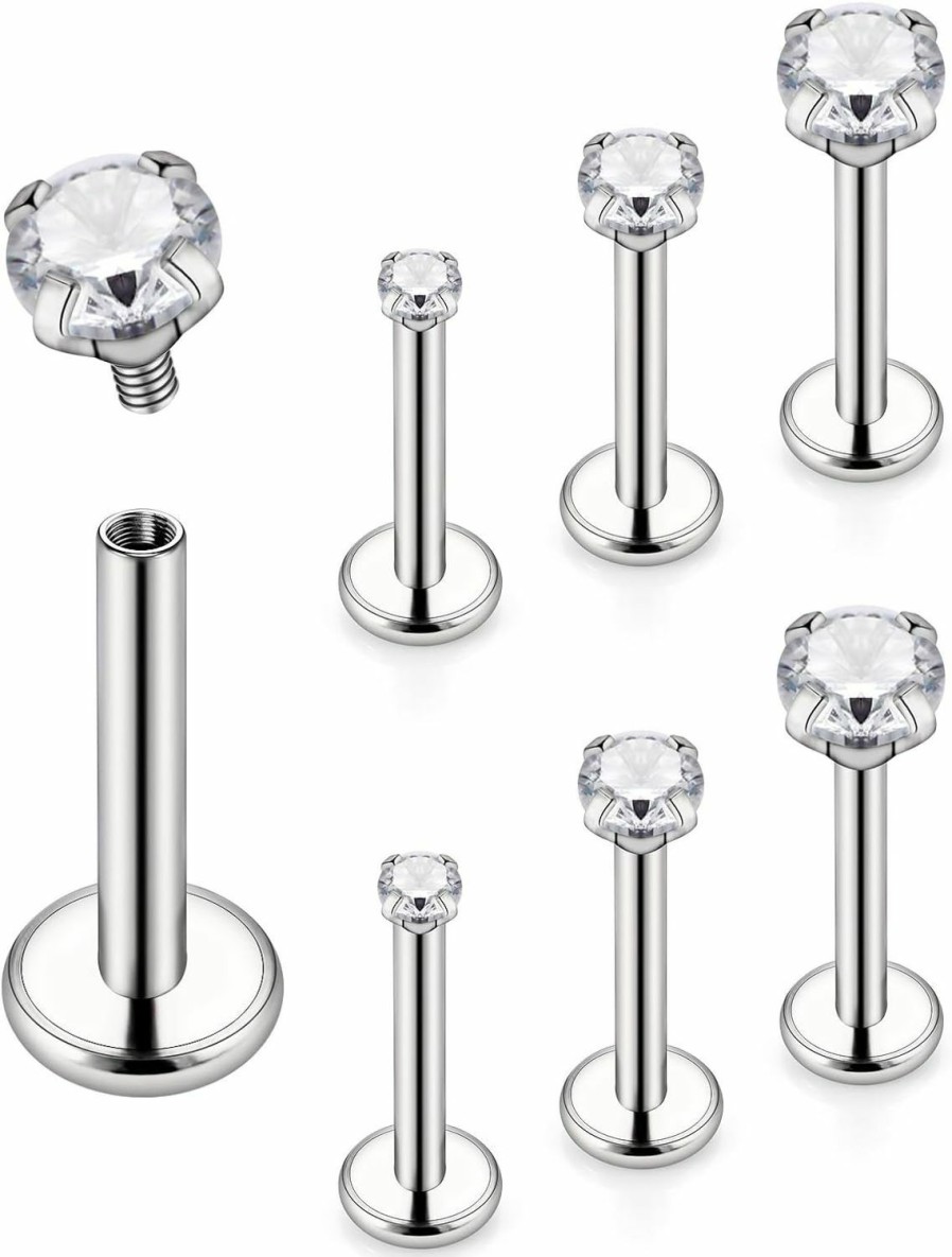 Ocptiy Body Piercing Studs | Ocptiy 20G 18G Titanuim Push In Theadless Nose Rings Studs And Flat Back Earrings Studs Hypoallergenic Implant Grade Cartilage Helix Tragus Conch Earrings Studs For Women Men Bars 6Mm Diamond 3Mm