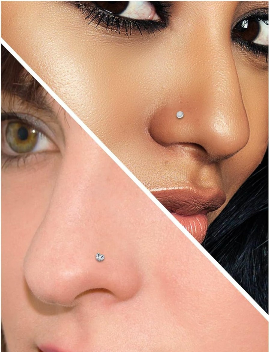 Ocptiy Body Piercing Studs | Ocptiy 20G 18G Titanuim Push In Theadless Nose Rings Studs And Flat Back Earrings Studs Hypoallergenic Implant Grade Cartilage Helix Tragus Conch Earrings Studs For Women Men Bars 6Mm Diamond 3Mm