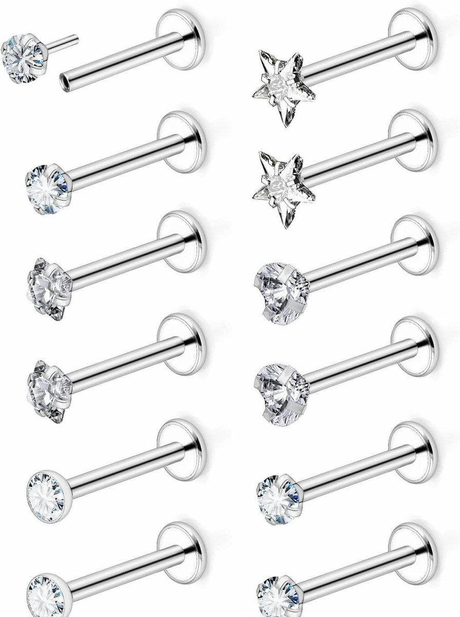 Xwnskvvz Body Piercing Studs | Xwnskvvz Threadless Tragus Earrings Surgical Steel Medusa Piercing Jewelry Star/Square/Round/Heart Shaped Clear Cz Labret Studs Lip Ring Helix Conch Cartilage Earrings For Women Men 20G 18G 16G