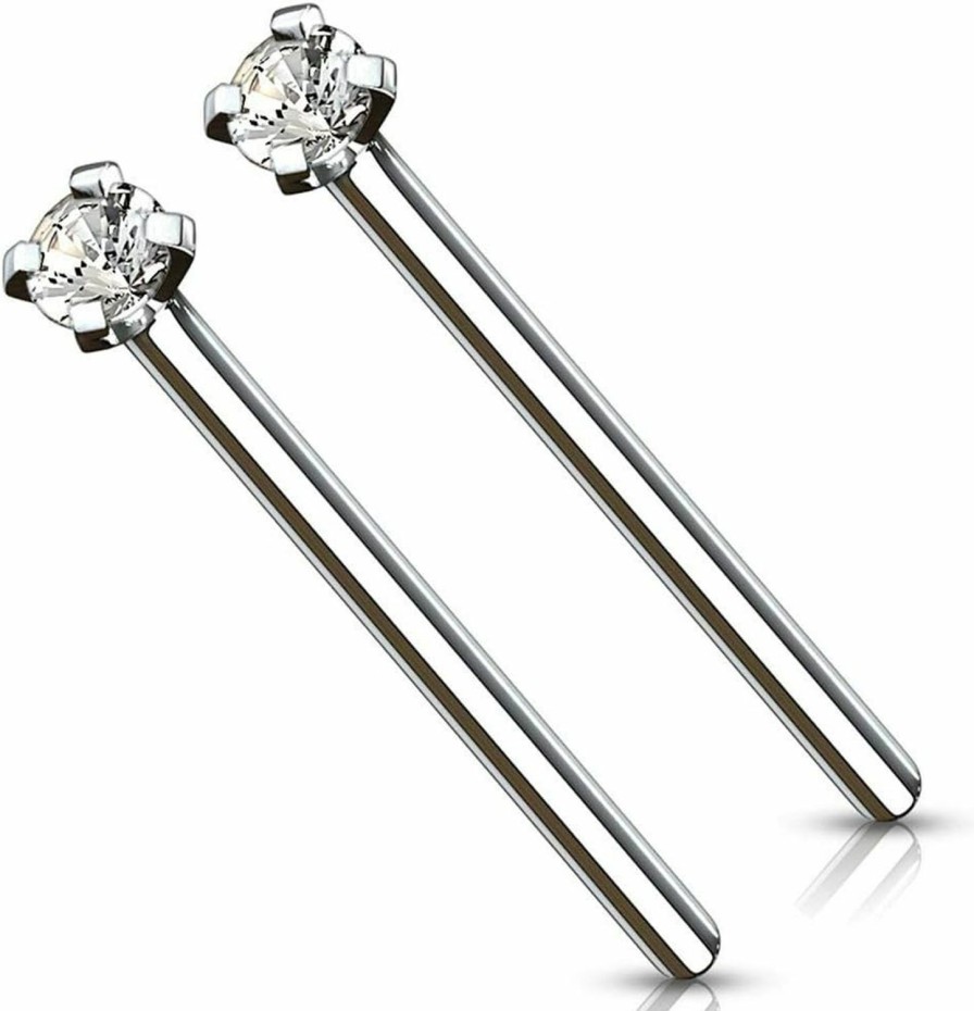 Forbidden Body Jewelry Body Piercing Studs | Forbidden Body Jewelry 18G/20G Grade 23 Titanium 2Mm Press Fit Cz Fishtail Custom Bend Nose Stud