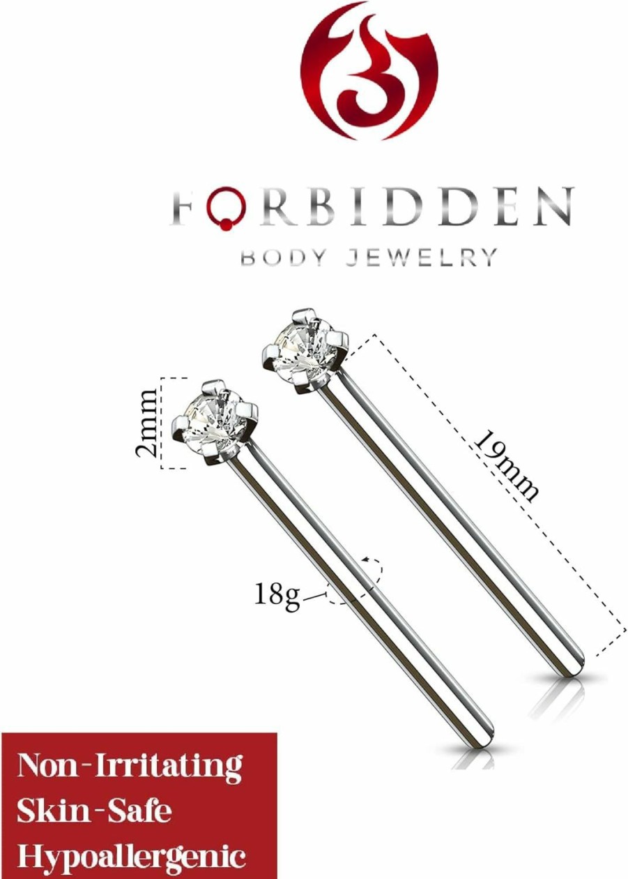 Forbidden Body Jewelry Body Piercing Studs | Forbidden Body Jewelry 18G/20G Grade 23 Titanium 2Mm Press Fit Cz Fishtail Custom Bend Nose Stud