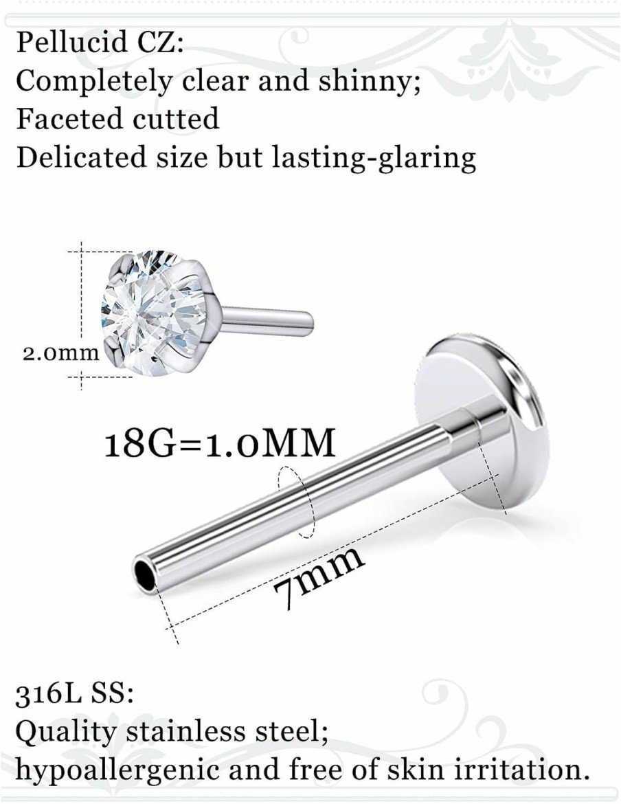 Msndnkwo Body Piercing Studs | Msndnkwo 18G 20G Nose Rings Stud Surgical Steel Flat Back Threadless Nose Stud Earrings Cubic Zircon Helix/Cartilage/Tragus/Lobe Earrings For Women Men Lip Labret Snake Bite Piercing Jewelry