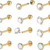 Oveta Body Piercing Studs | Oveta 16 Gauge Cartilage Tragus Earring Stud Stainless Steel And Internally Threaded Opal Labret Monroe Lip Rings Piercing Jewelry, 6/8Mm Bar Lenth, Silver/Gold