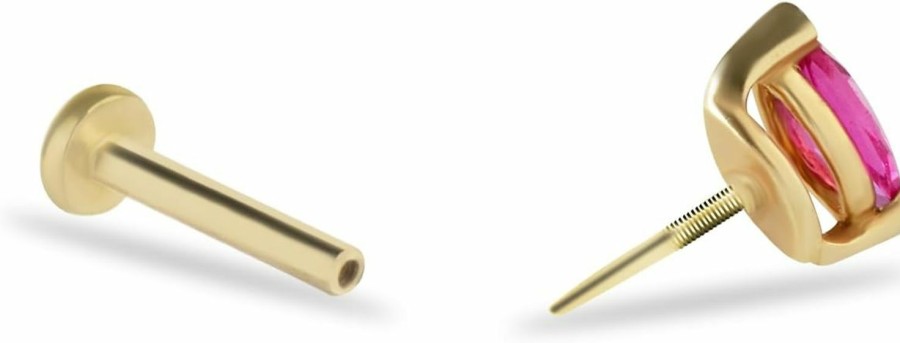 generic Body Piercing Studs | Labret Cartilage Piercing Earring With Red Marquis Zircon - 14K Solid Yellow Gold - For Helix Tragus Lobe Conch Flat & Other Body Piercing By Koral Jewelry