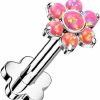 Pierced Owl Body Piercing Studs | Pierced Owl 16Ga G23 Implant Grade Titanium Synthetic Opal Flower Threadless Push-In Flower Base Stud (Pink)