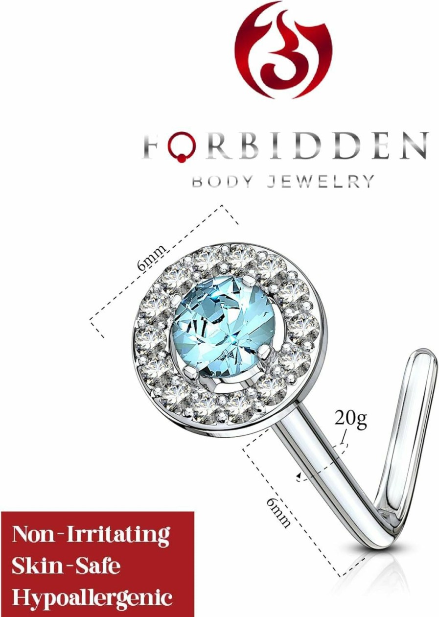 Forbidden Body Jewelry Body Piercing Studs | Forbidden Body Jewelry 20G Surgical Steel Fancy Double Tired Big 6Mm Cz Halo L Shaped Nose Ring