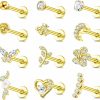 YADOCA Body Piercing Studs | Yadoca 12Pcs 16G Tragus Earrings For Women Cartilage Earring Flat Back Stainless Steel Top Screw Cz Butterfly Bee Flower Moon Heart Flatback Stud Earrings Labret Conch Helix Cartilage Tragus Piercing Jewelry Set