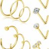 Besteel Body Piercing Studs | Besteel 14K Gold Filled Nose Ring Studs 20G Nose Rings Hoops Stud 316L Stainless Steel Nose Rings Round Cz Heart Simulated Diamond L Shaped Nose Stud Hypoallergenic Nostril Piercing Jewelry For Women Men 10Pcs