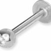 JewelryWeb Body Piercing Studs | Jewelryweb - Solid 14K Yellow Or White Gold 16G 3Mm Cubic Zirconia Ball Labret Tragus Ear Lip Ring Stud - Internally Threaded Piercing - Flat Back Cartilage Stud - Hypoallergenic