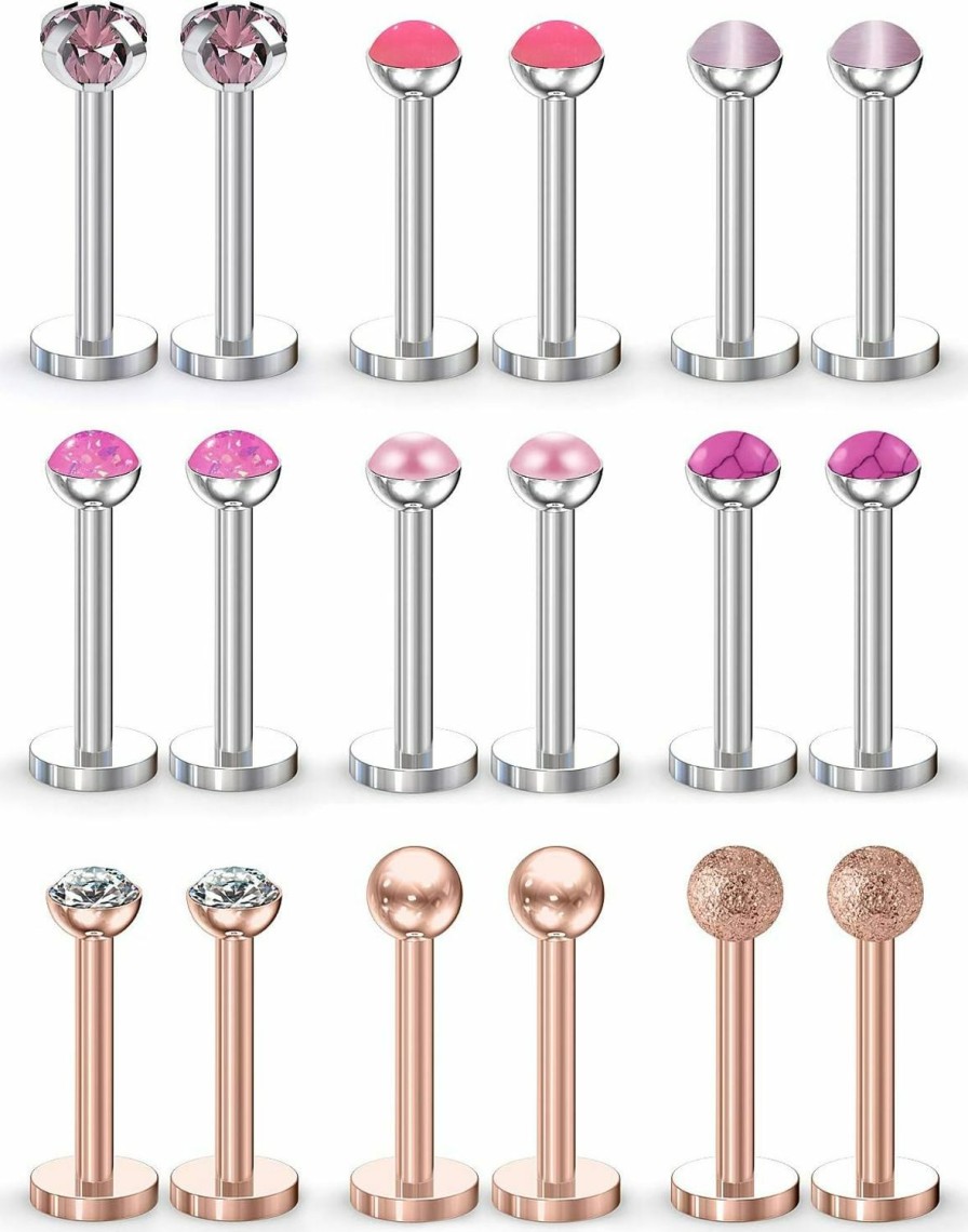 Prjndjw Body Piercing Studs | Prjndjw 9 Pairs 16G Stainless Steel Nose Studs Labret Monroe Lip Rings Helix Tragus Earring Studs Lobe Piercing Jewelry For Women Men