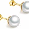 OIDIMS Body Piercing Studs | Simulated Pearl Small Cartilage Stud Earrings For Women Girls Mini 20G Barbell Piercing Sleeper Screwed Ball Upper Helix 925 Sterling Silver Gold Conch Dainty Cute Tragus Hypoallergenic Teens