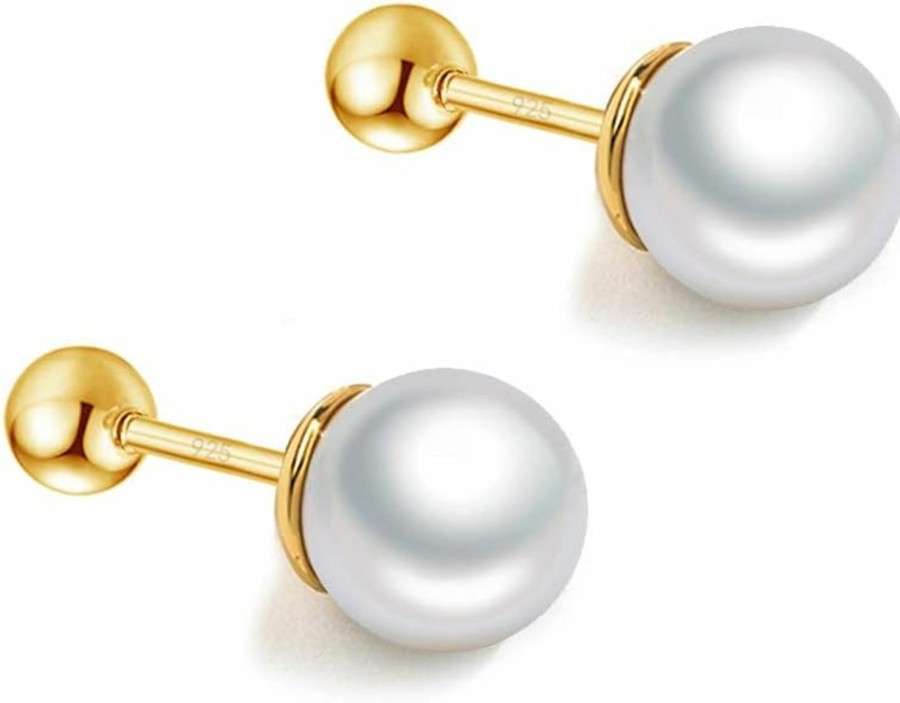 OIDIMS Body Piercing Studs | Simulated Pearl Small Cartilage Stud Earrings For Women Girls Mini 20G Barbell Piercing Sleeper Screwed Ball Upper Helix 925 Sterling Silver Gold Conch Dainty Cute Tragus Hypoallergenic Teens