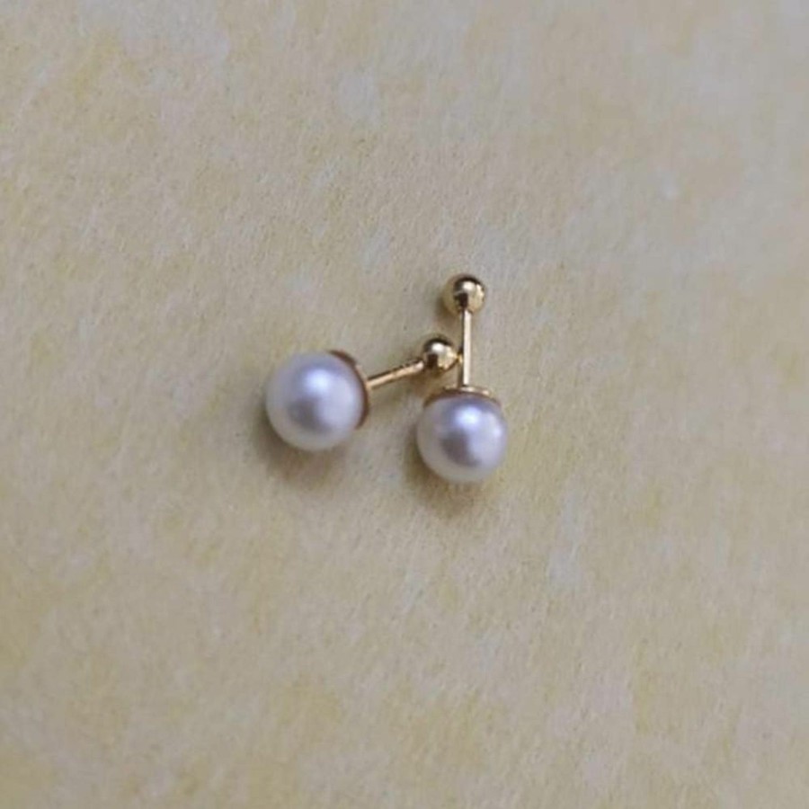 OIDIMS Body Piercing Studs | Simulated Pearl Small Cartilage Stud Earrings For Women Girls Mini 20G Barbell Piercing Sleeper Screwed Ball Upper Helix 925 Sterling Silver Gold Conch Dainty Cute Tragus Hypoallergenic Teens