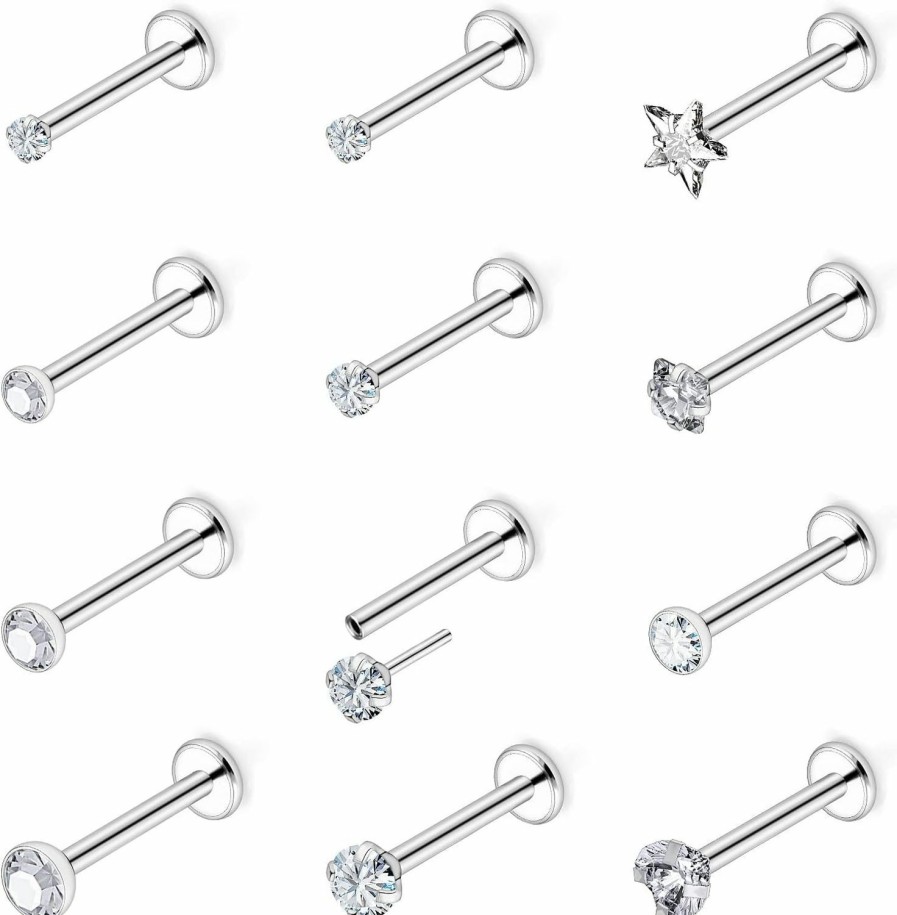 Xwnskvvz Body Piercing Studs | Xwnskvvz 20G 18G Threadless Push In Nose Rings Studs Surgical Steel Pushin Nose Stud 1.5Mm 2Mm 2.5Mm 3Mm Round/Star/Heart Crystal Nose Piercing Jewelry For Women Men