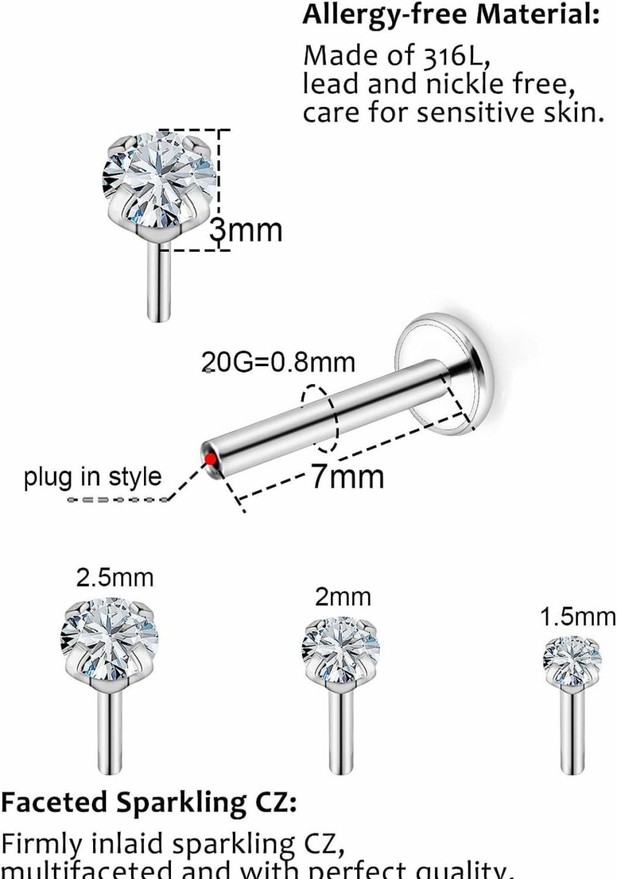 Xwnskvvz Body Piercing Studs | Xwnskvvz 20G 18G Threadless Push In Nose Rings Studs Surgical Steel Pushin Nose Stud 1.5Mm 2Mm 2.5Mm 3Mm Round/Star/Heart Crystal Nose Piercing Jewelry For Women Men