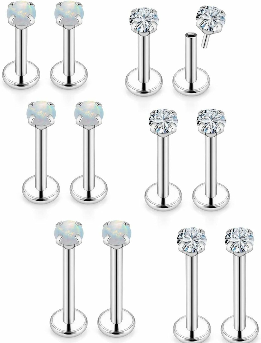 Xnsjeyy Body Piercing Studs | Xnsjeyy 16G 18G 20G Threadless Push In Lip Rings For Women Stainless Steel Labret Jewelry Monroe Lip Ring Medusa Piercing Jewelry Tragus Helix Cartilage Earring Piercing Jewelry For Women Cz Opal