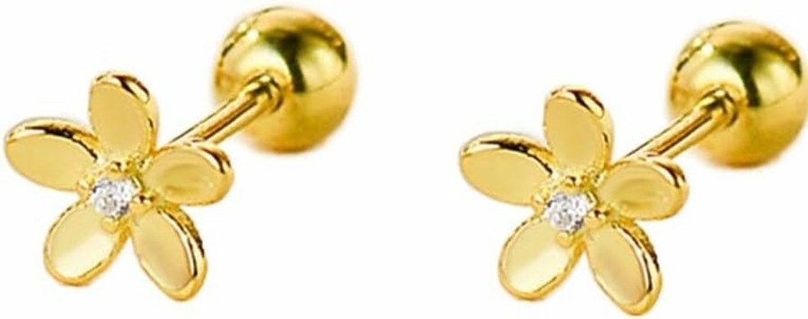 Dtja Body Piercing Studs | Mini Flower Cartilage Stud Earrings For Women Girls 925 Sterling Silver Hypoallergenic Cz Cute Tiny Small Daisy Cherry Tragus Earrings Dainty 18G Ball Back Barbell Ear Helix Conch Rook Piercing Wedding Holiday Jewelry Gifts (14K Gold Plated)