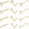 DAILI Body Piercing Studs | Daili 20G Gold Nose Rings Studs: Surgical Steel L Shaped Nose Studs Hypoallergenic Corkscrew Nose Rings Tiny Cz Bone Zircon Nose Stud Set For Women Men (12Pcs)