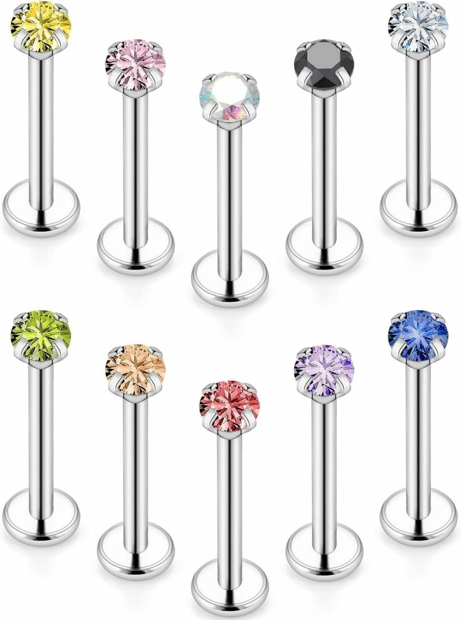 Xnsjeyy Body Piercing Studs | Xnsjeyy 16G Lip Rings For Women Stainless Steel Lip Studs Medusa Labret Monroe Lip Rings Piercing Tragus Helix Cartilage Forward Earring Piercing Jewelry For Women 2Mm 3Mm 4Mm Cz Silver 10Pcs 6-10Mm