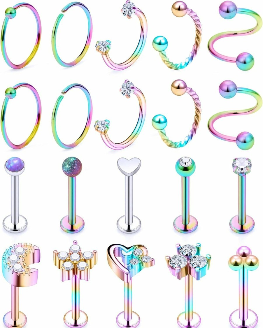 Cisyozi Body Piercing Studs | Cisyozi 16G Flower Moon Lip Rings Studs Surgical Steel Clear Diamond Cz Labret Lip Rings Studs Tragus Horseshoe Cartilage Tragus Helix Hoop Earring Body Jewelry Piercing Retainer For Women Men 8Mm