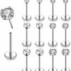 ZS Body Piercing Studs | Zs 12Pcs 16G Pushin Lip Rings, Stainless Steel Medusa Piercing Jewelry, 2Mm 3Mm 4Mm Cz Forward Helix Earring, Labret Monroe Piercing Jewelry For Women Men