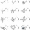 YADOCA Body Piercing Studs | Yadoca 12 Pcs 20G Nose Studs Surgical Steel L Shaped Nose Rings Studs For Women Men Cz Heart Butterfly Flower Snake Nose Piercing Jewelry