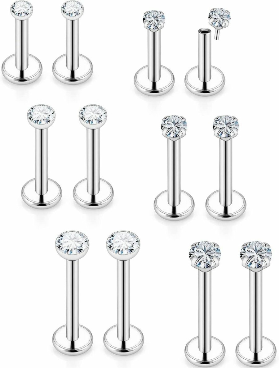 Xnsjeyy Body Piercing Studs | Xnsjeyy 16G 18G 20G Threadless Push In Lip Rings For Women Stainless Steel Labret Jewelry Monroe Lip Ring Medusa Piercing Jewelry Tragus Helix Cartilage Earring Piercing Jewelry For Women Silver Cz