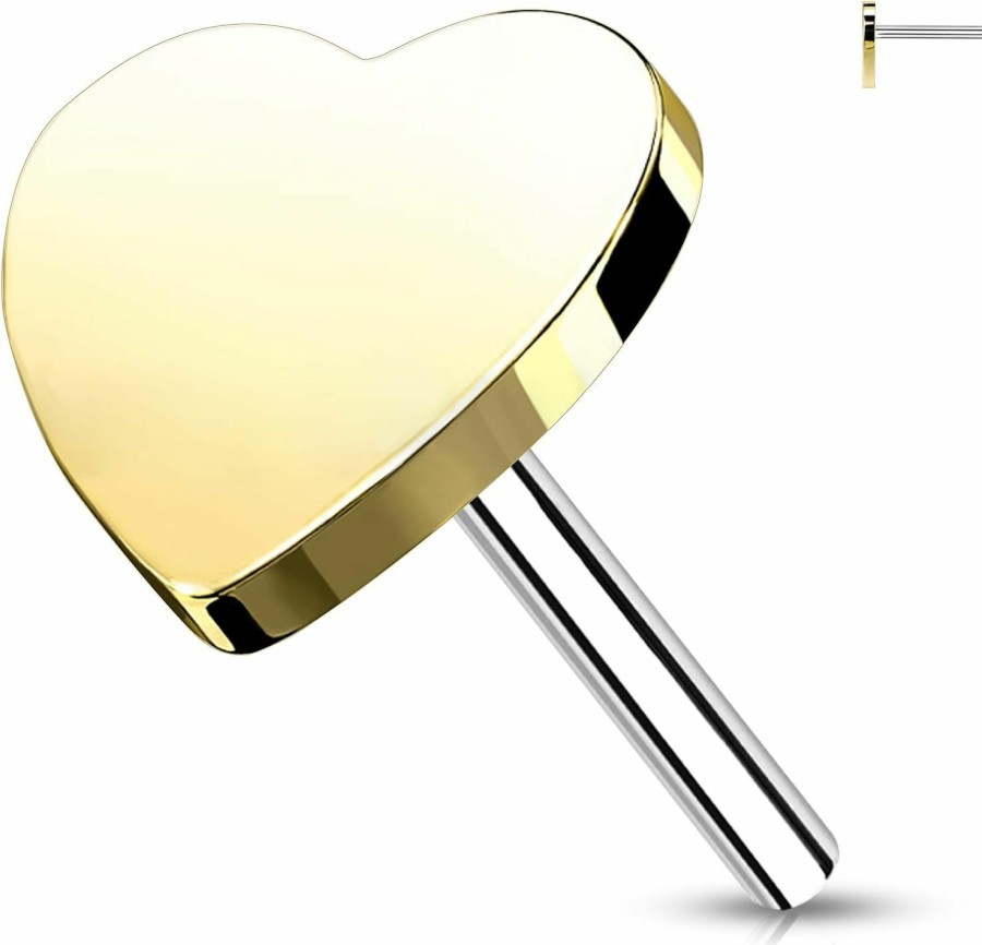 Melighting Body Piercing Studs | Melighting 14K Solid Gold Threadless Push In Flat Back Earring Gold Heart Threadless Earring Gold Star Tragus Piercing Jewelry Moon Cartilage Earring Labret Jewelry For Women