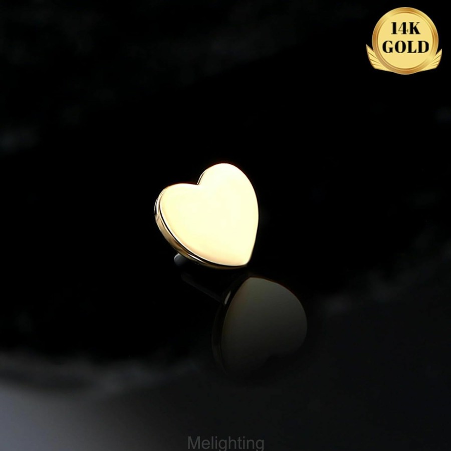 Melighting Body Piercing Studs | Melighting 14K Solid Gold Threadless Push In Flat Back Earring Gold Heart Threadless Earring Gold Star Tragus Piercing Jewelry Moon Cartilage Earring Labret Jewelry For Women