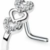 Dynamique Galerie Body Piercing Studs | Dynamique Cz Paved Triple Heart Nose Crawlers 316L Surgical Steel L Bend Nose Stud Ring (Sold Per Piece)