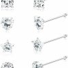 Sllaiss Body Piercing Studs | Sllaiss 8Pcs 22G Sterling Silver Nose Rings Studs Tiny 3Mm Assorted Shapes Cz Inlaid Nose Body Piercing Jewelry